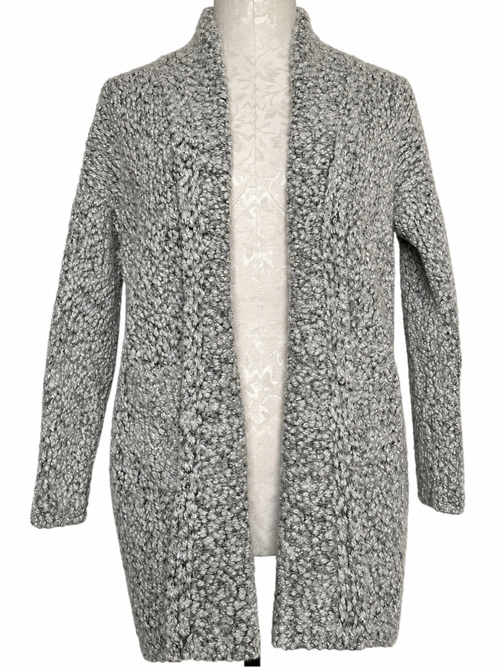 VINCE Gray Marled Open Front Chunky Knit Cardigan Sweater Merino Wool Blend M/L